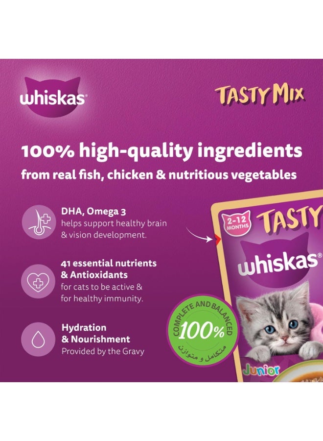 Whiskas Junior Tasty Mix Chicken Tuna & Sweet Potato Flavour In Gravy 2-12 Months 100% Balanced Nutrition 4X70G - Image 3